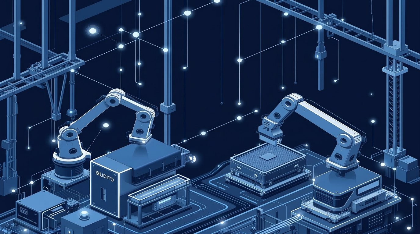 Connected electronics manufacturing floor with orchestrated build, test and material flows